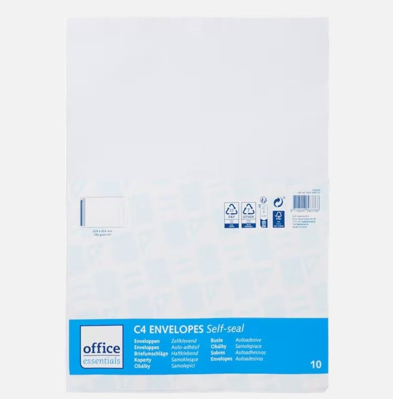 Enveloppes Office Essentials C4 10 pièces