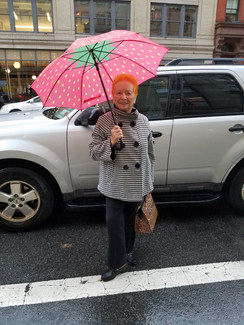 Paul's mom with her strawberry umbrella