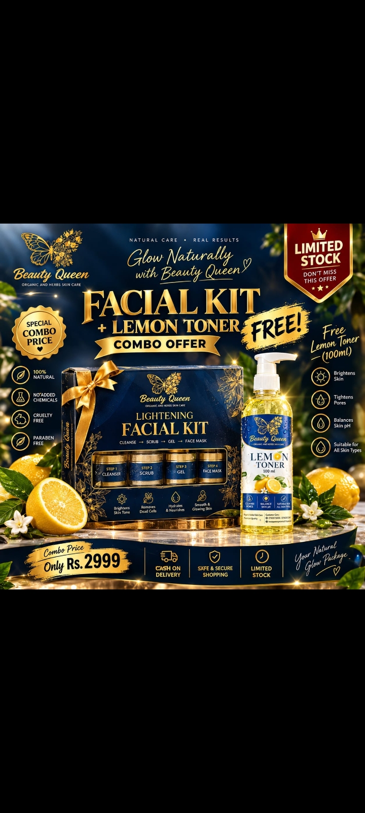 Beauty Queen Lightening Facial Kit with Lemon Toner Combo