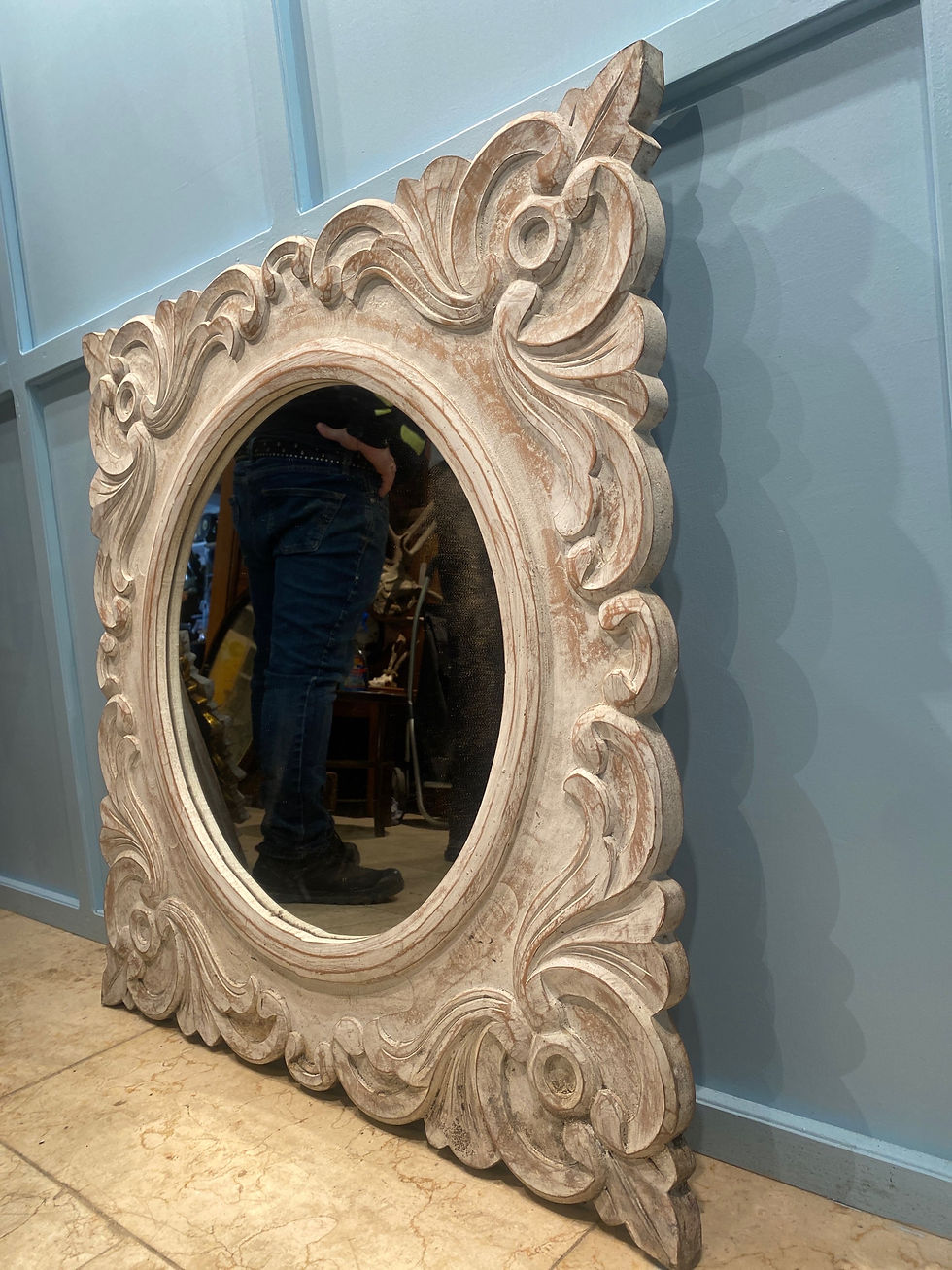 Thumbnail: Hand carved Balinese lime washed mirror 80x80 