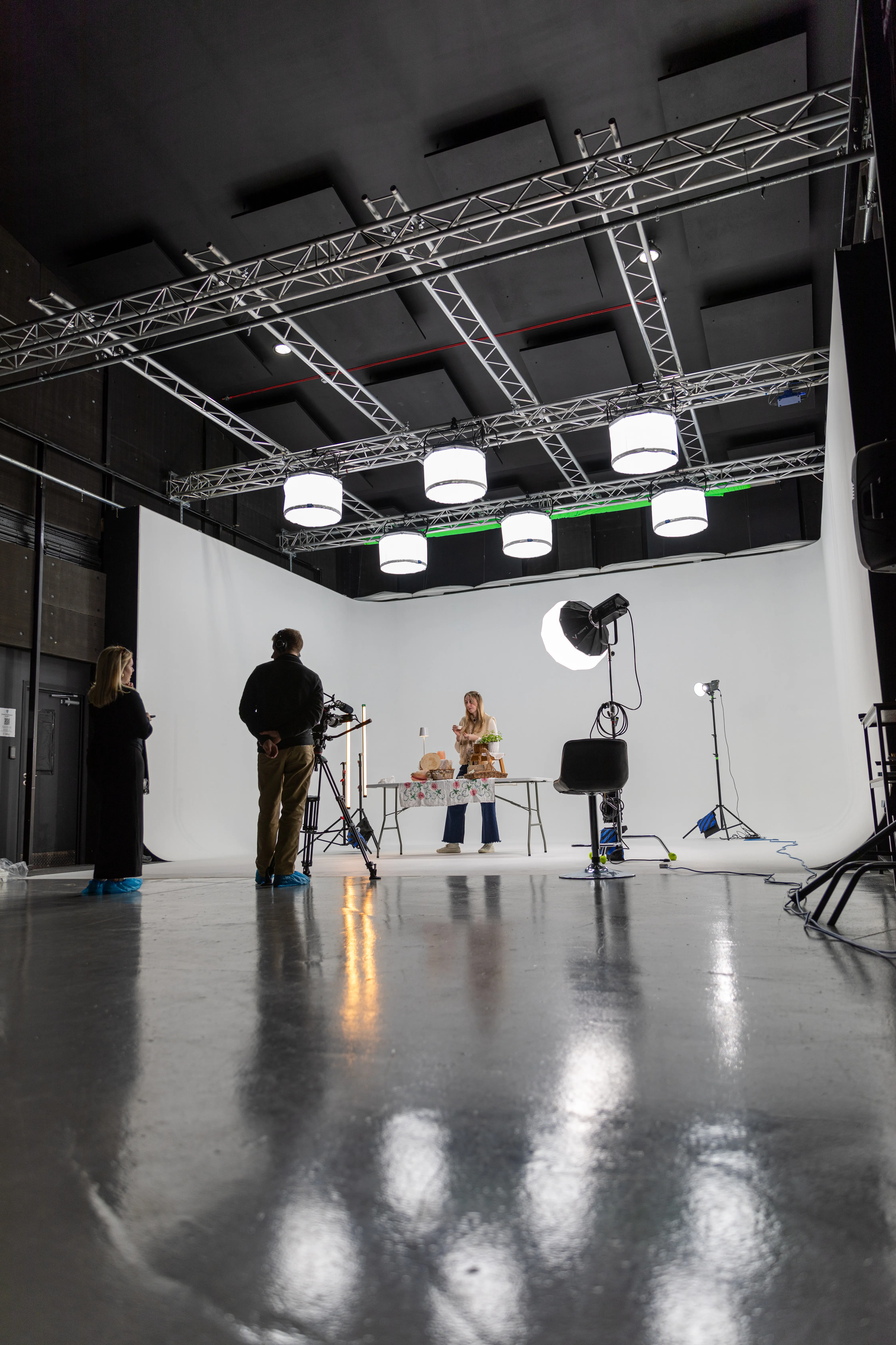 Behind-the-scenes studio lighting setup at Lamplight Media