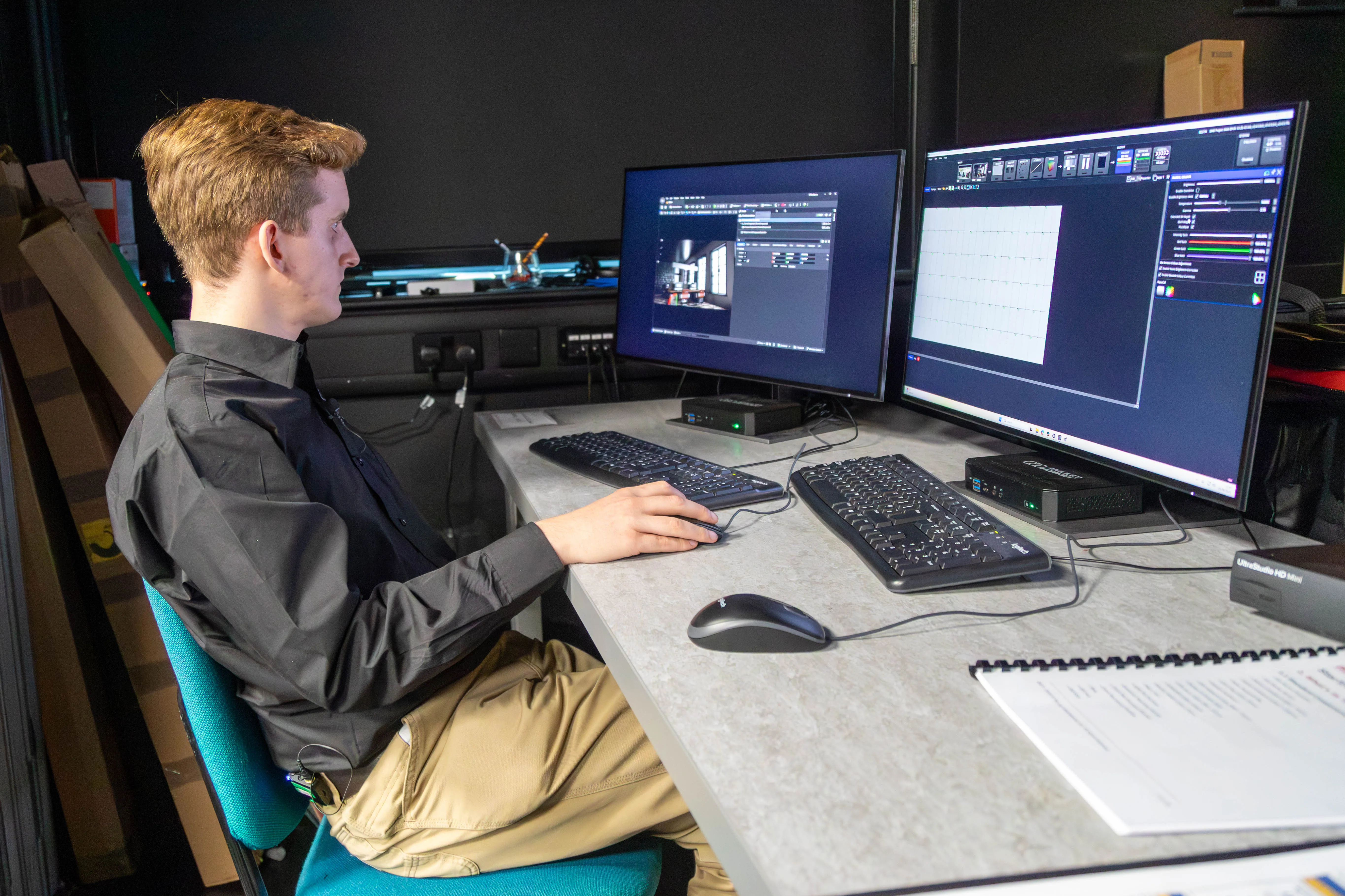 Director monitoring the virtual production scene on set