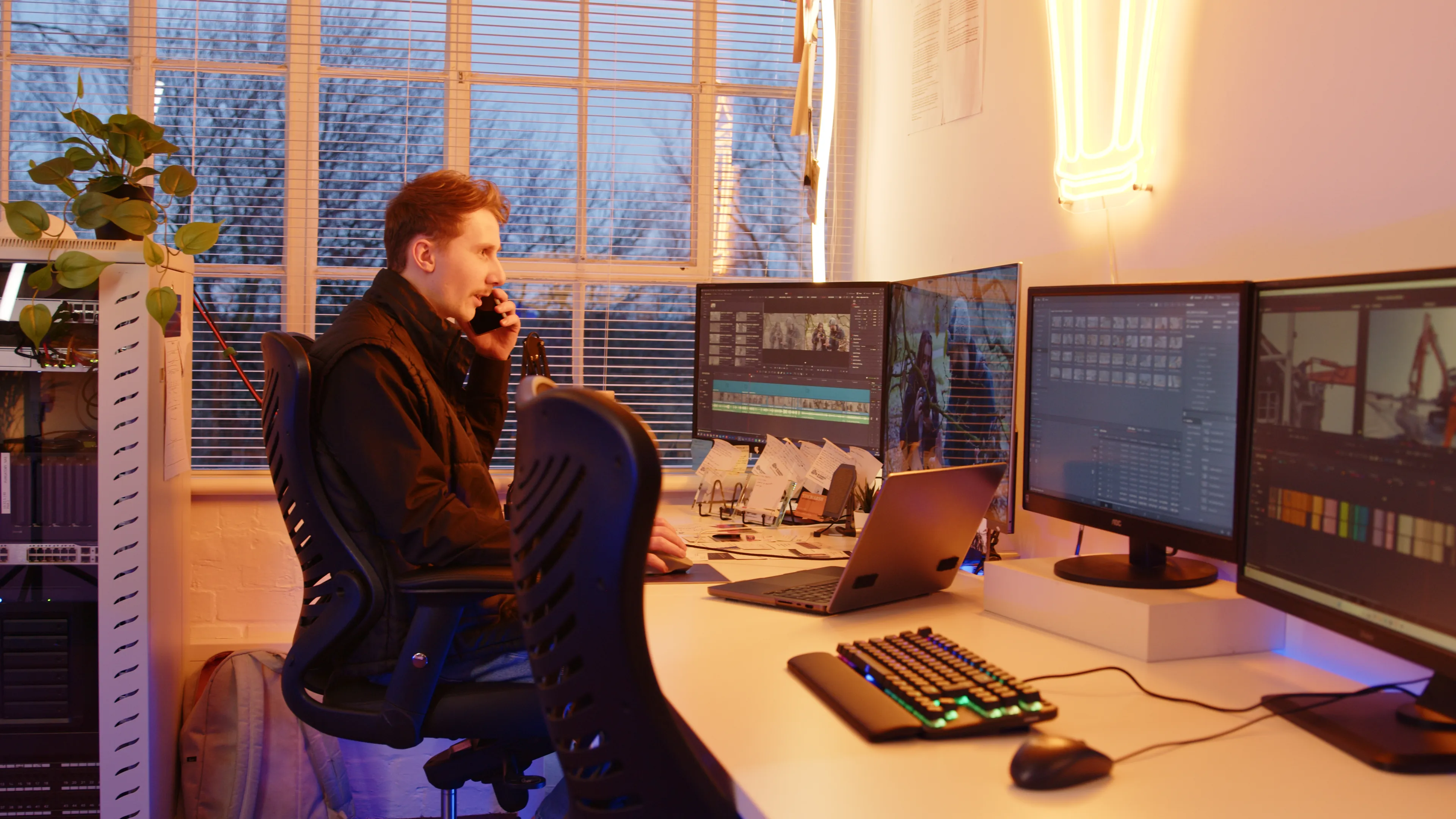 Editing suite and client viewing area in Lamplight Media's Tannery office