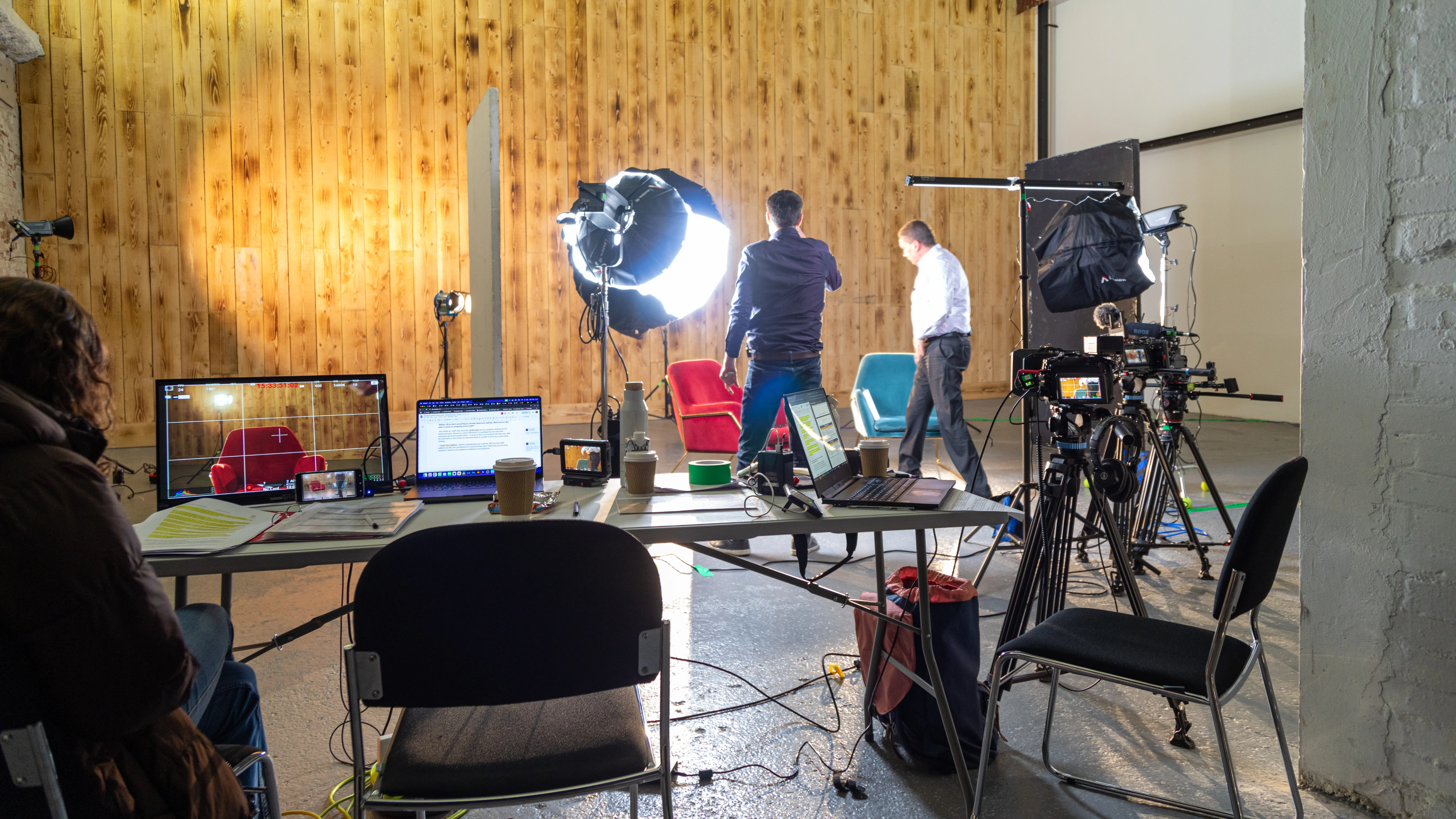 Behind the scenes camera and lighting setup at Tannery Film Studios