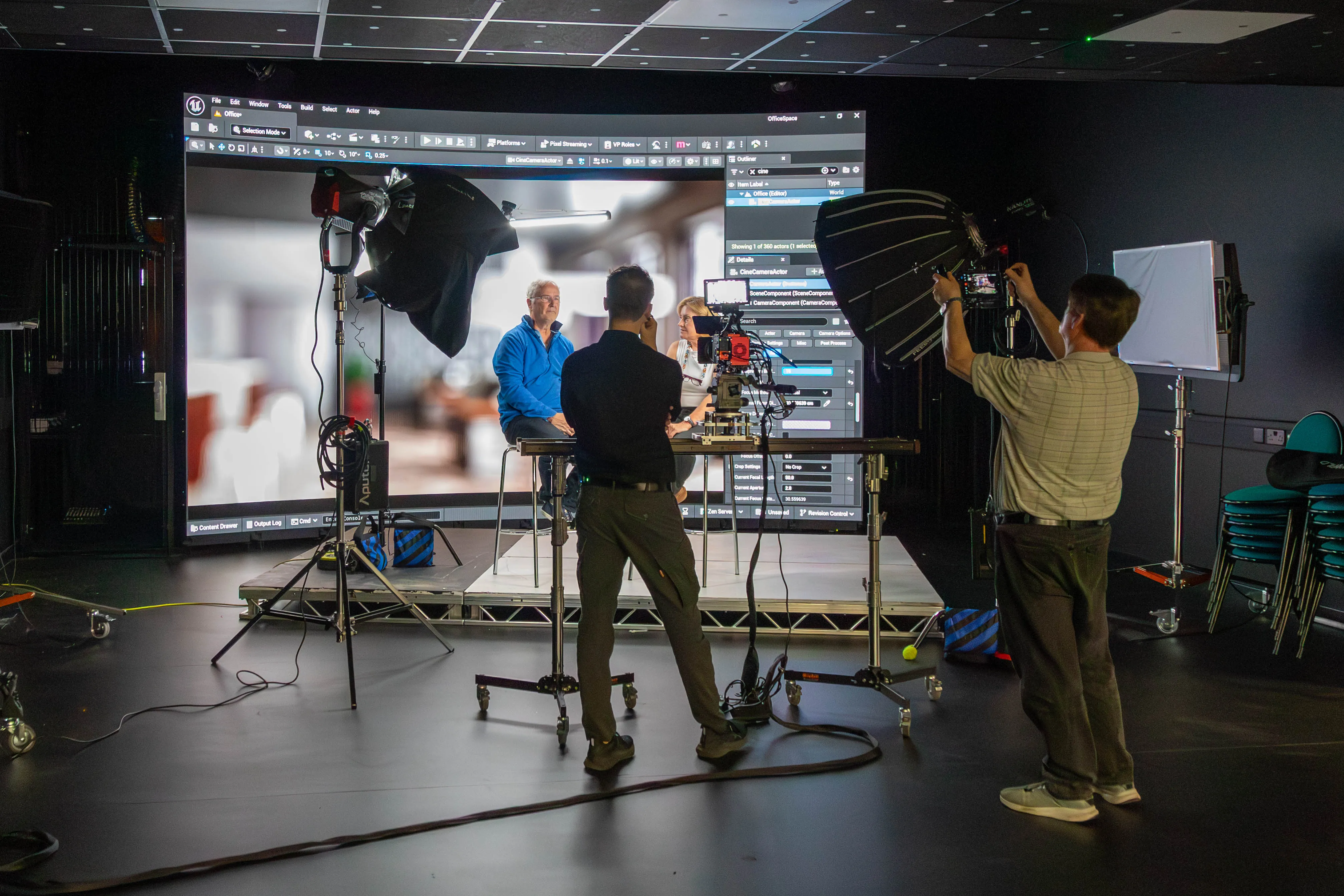 Lighting and grip setup on the virtual production stage