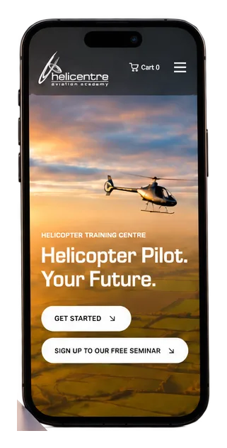 Helicentre website on a phone