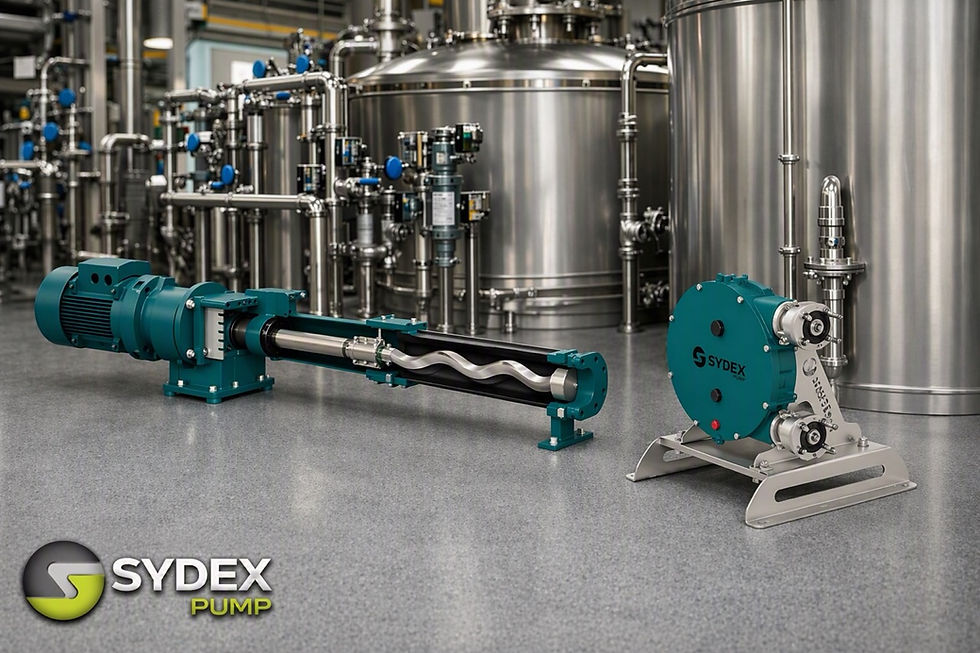 Industrial Sydex pumps in a stainless steel manufacturing plant