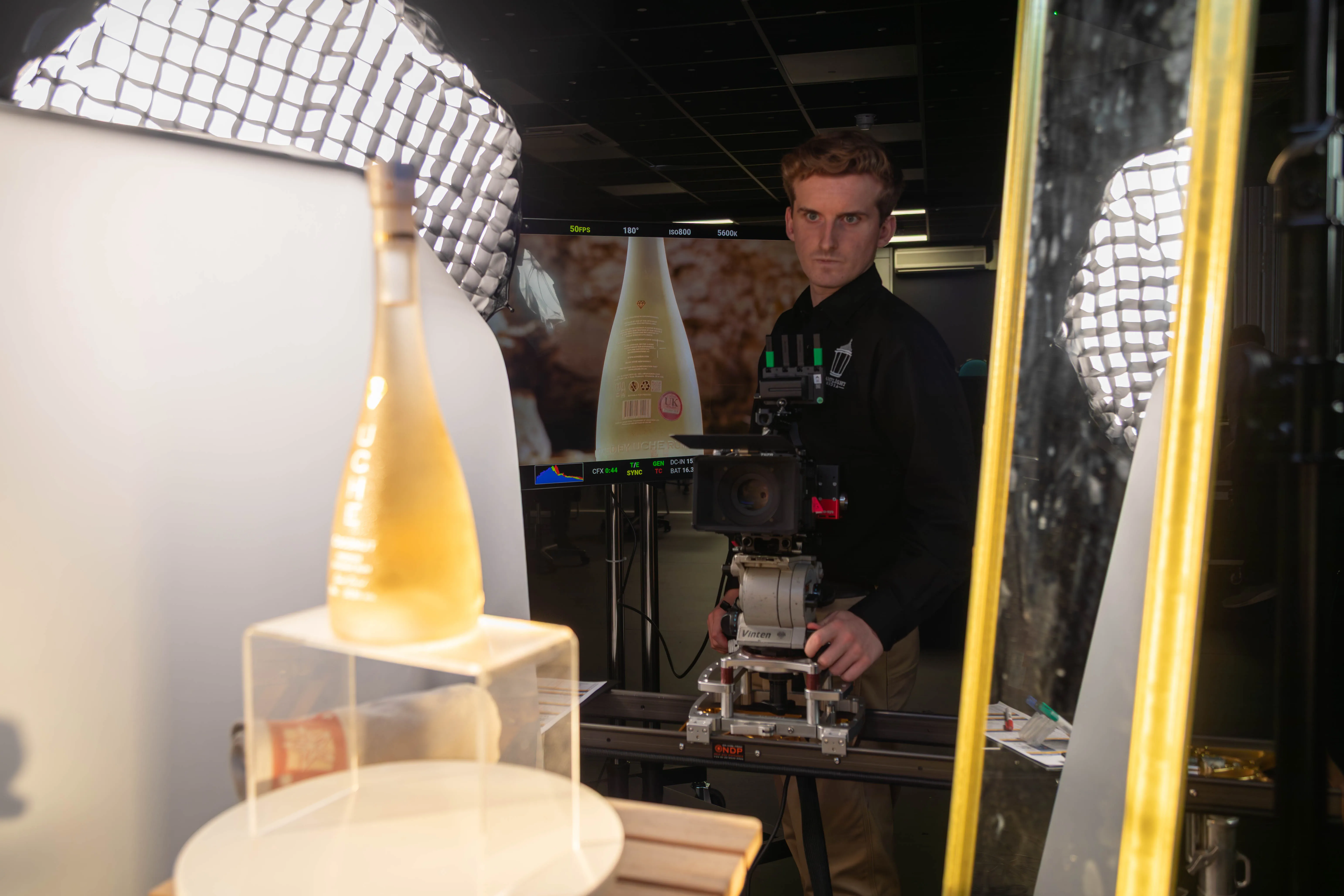 Behind the scenes of the alcohol brand hero film with virtual beach backdrop