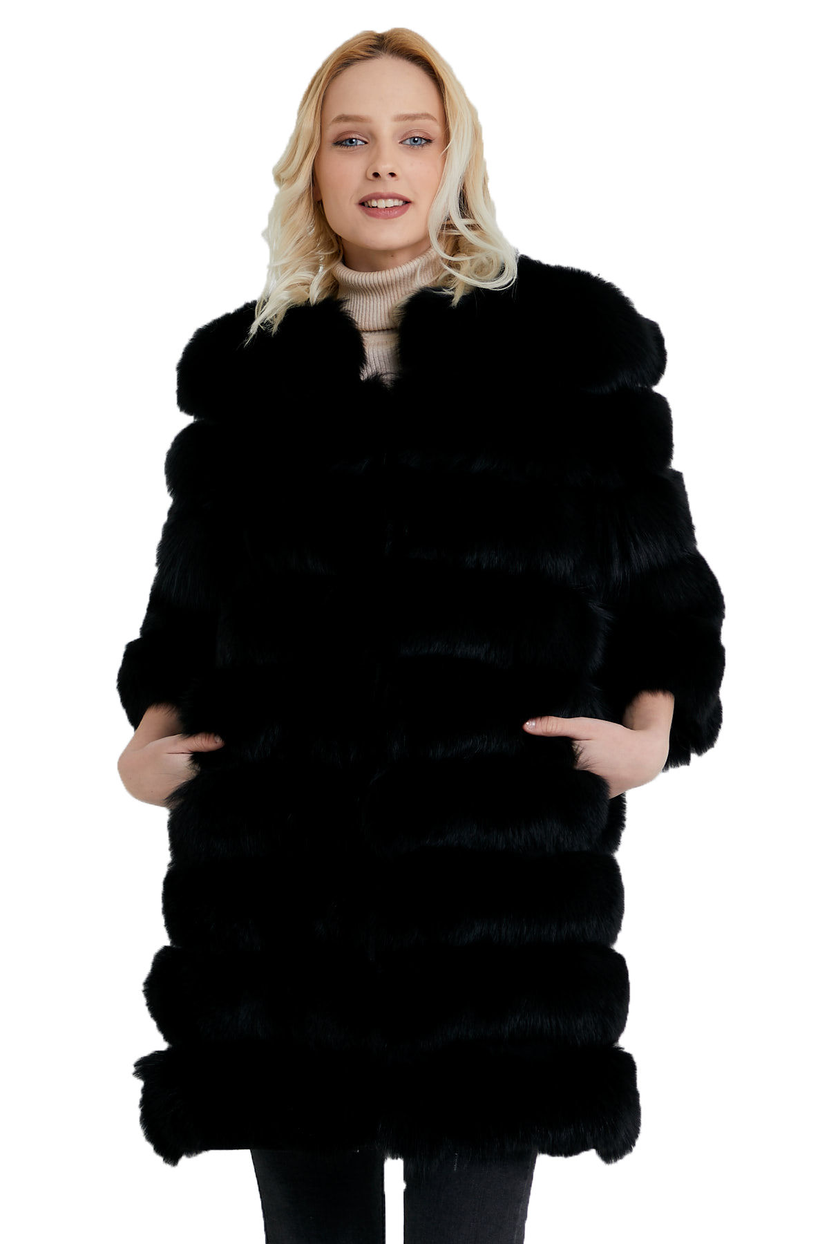 ДЛИННАЯ PUFY ЖЕНСКАЯ ШУБА ЧЕРНАЯ ЛИСА