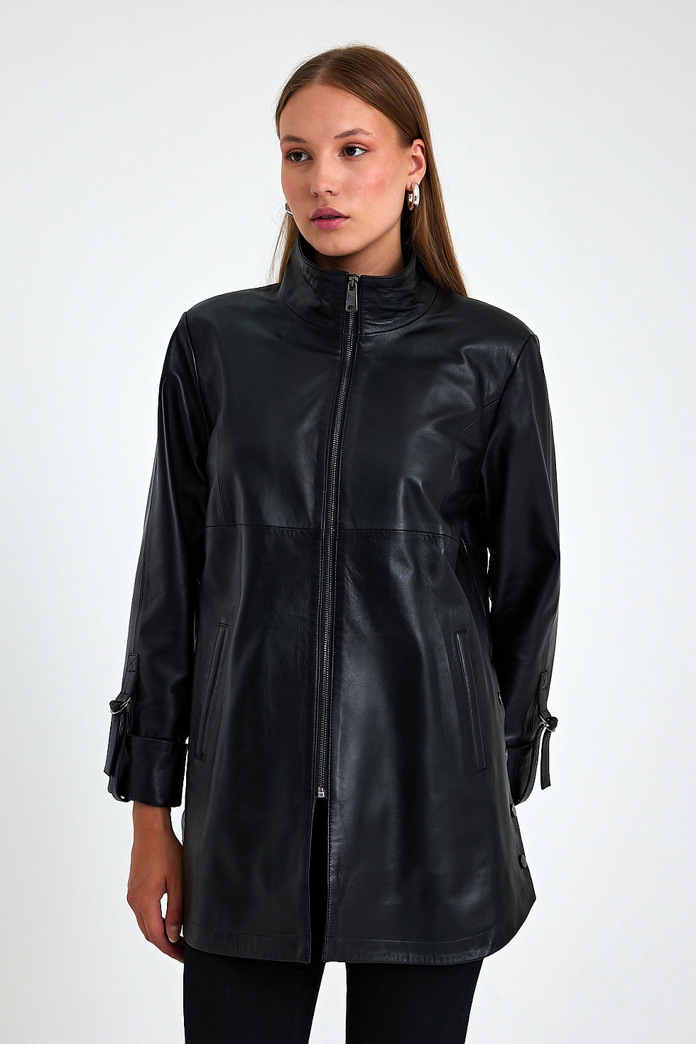 Thumbnail: Black Women's Coat with Snaps on the Sides