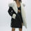 Thumbnail: Hooded Women's Leather Coat with White Fur Inside and Black Lambskin Outside HN114IK