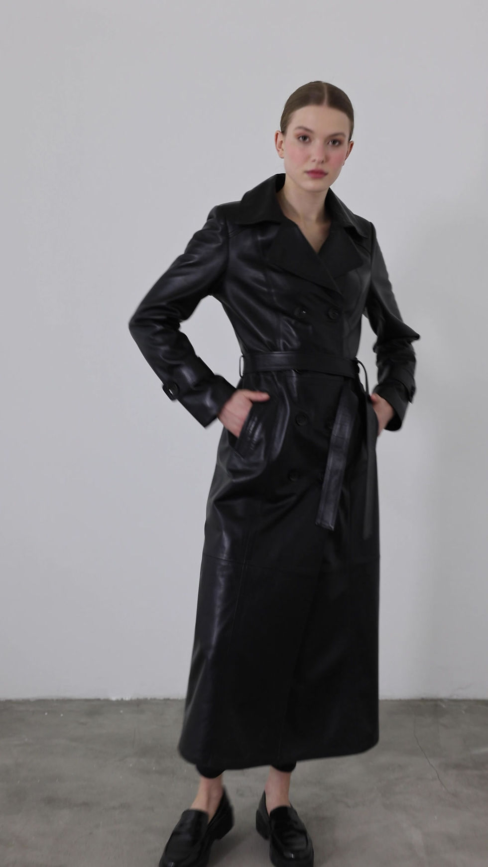 Thumbnail: Black Lambskin Women's Coat Ribbed Closure (regular Fit) MDL10
