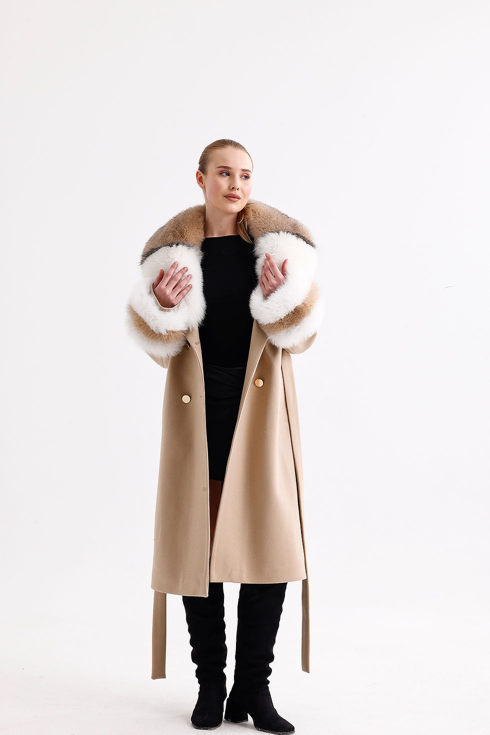 Thumbnail: Classic Stash Coat Collar And Cuff Double Color Fur Hn107 HN105K