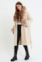 Thumbnail: Beige Alcantara Fabric Women's Coat Collar and Sleeves HN01ALK