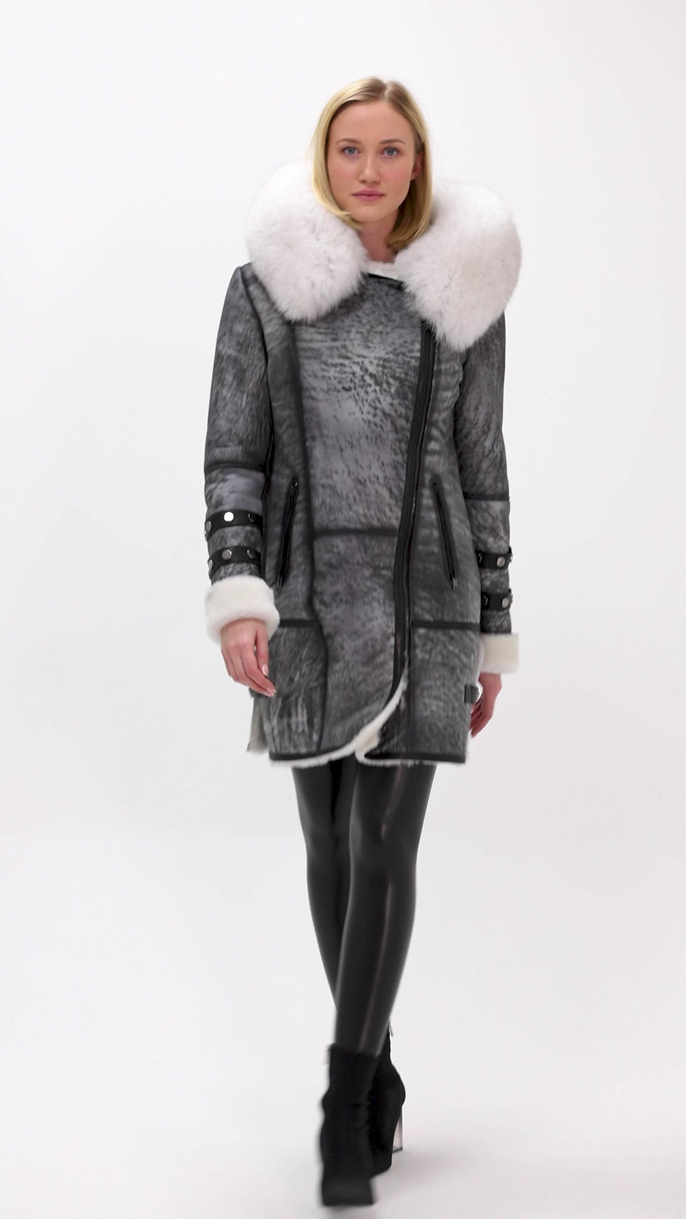 Thumbnail: WHITE FEATHER FUR WOMEN'S COAT HOOD FOX - HN112K