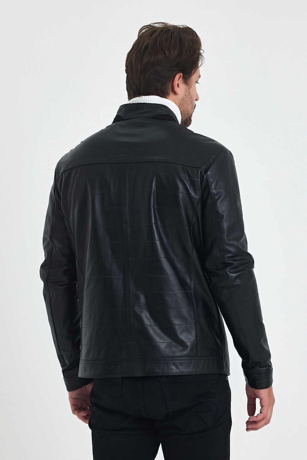 Thumbnail: Black Men's Sport Stitched Leather Jacket (Regular Fit)