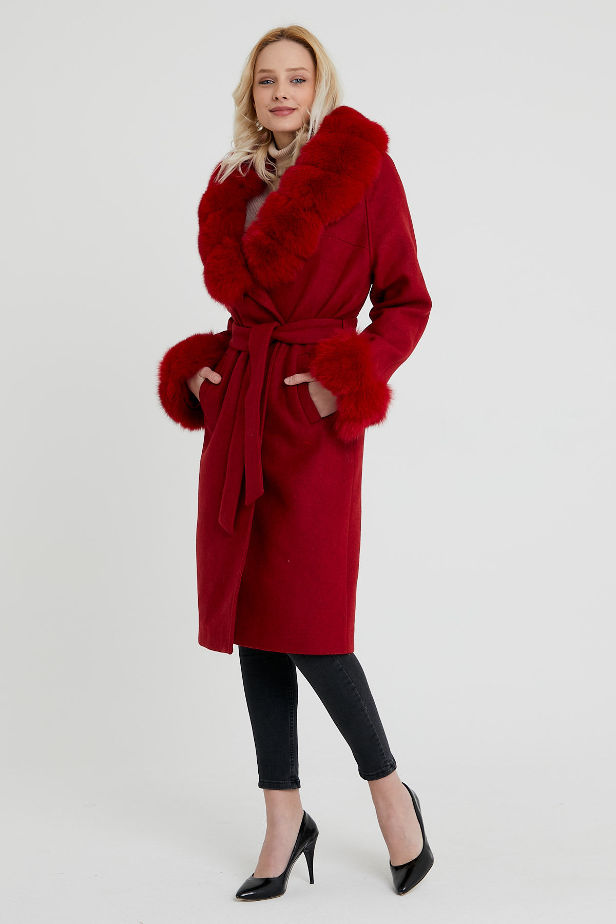 Kaşe Kaban Şal Yaka Orijinal Tilki (Relaxed Fit) - Hn01