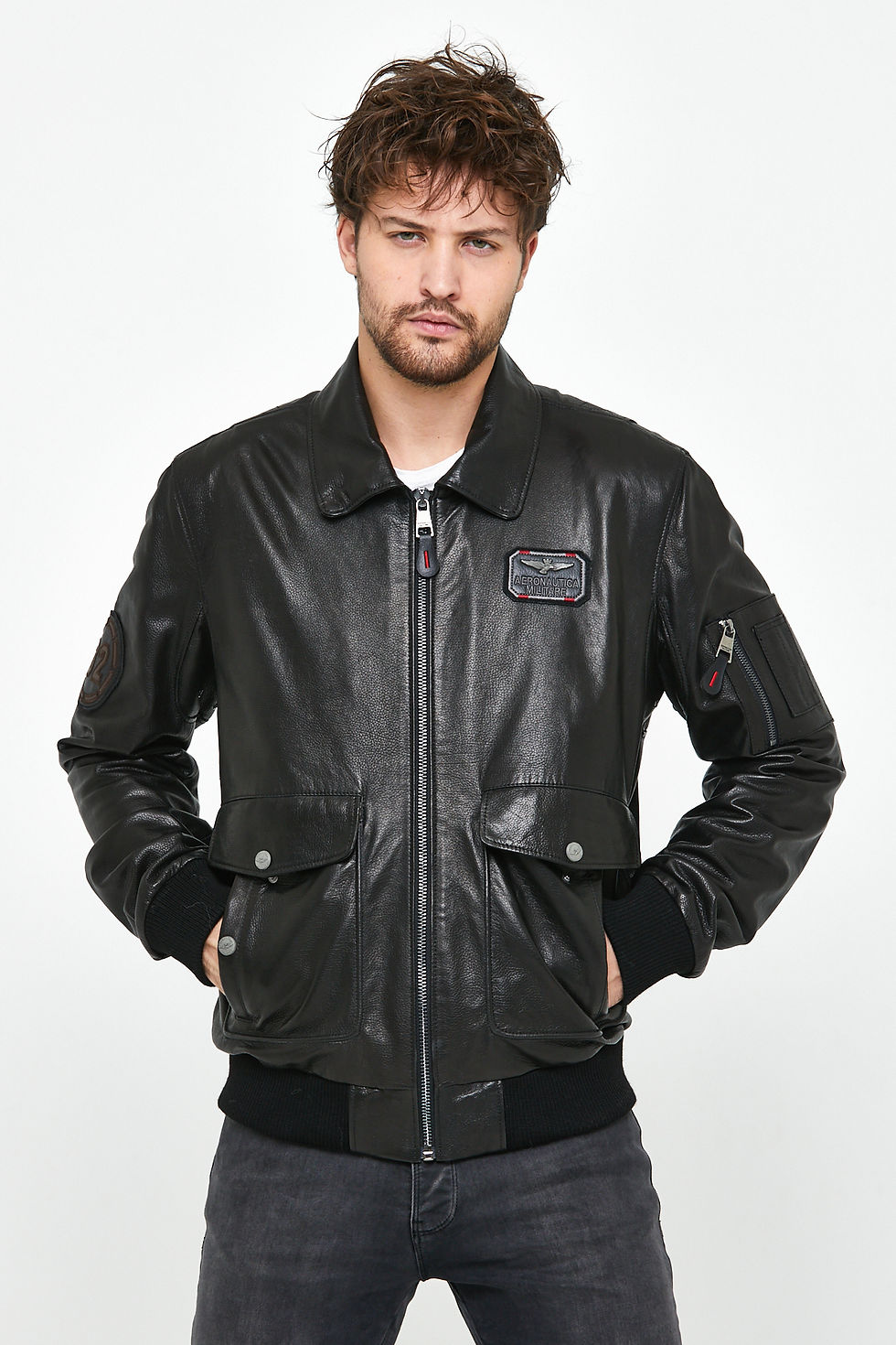 Küçük resim: Nero Leather - Erkek Pilot Hakiki Deri Mont Arma ve Yazı Detaylı E68