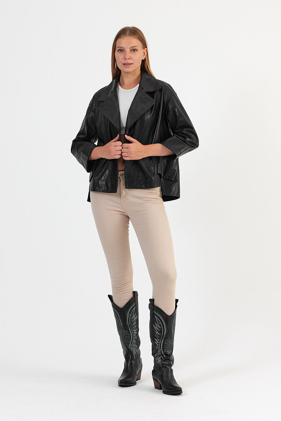 Küçük resim: Tek Düğmeli Kadın Deri Ceket