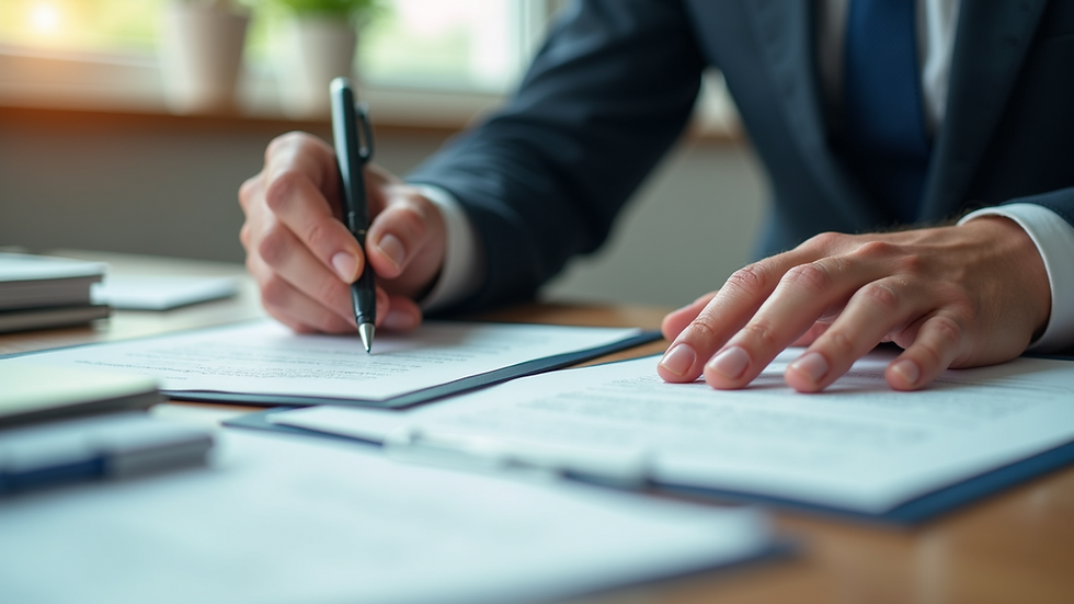 Eye-level view of a professional negotiating contract documents