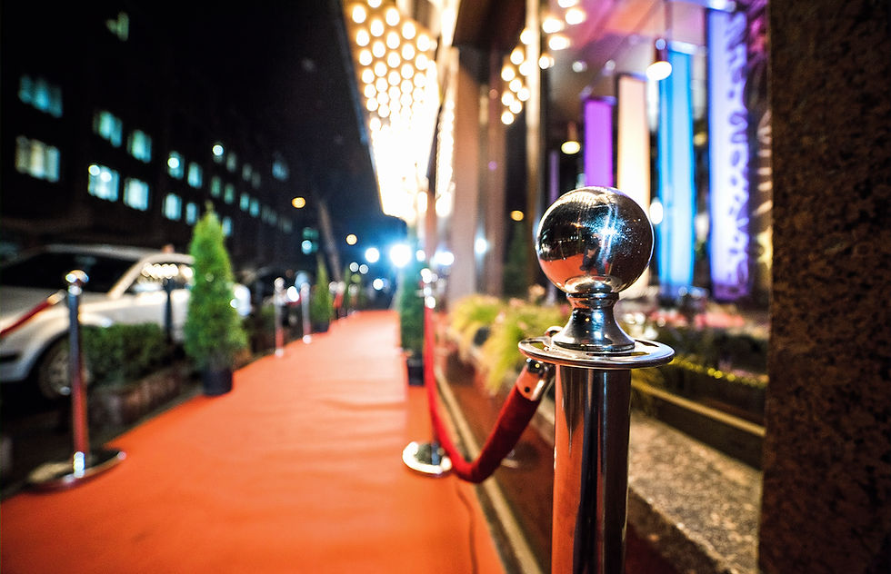 V.I.P. Red carpet entrance with velvet ropes and stanchions.