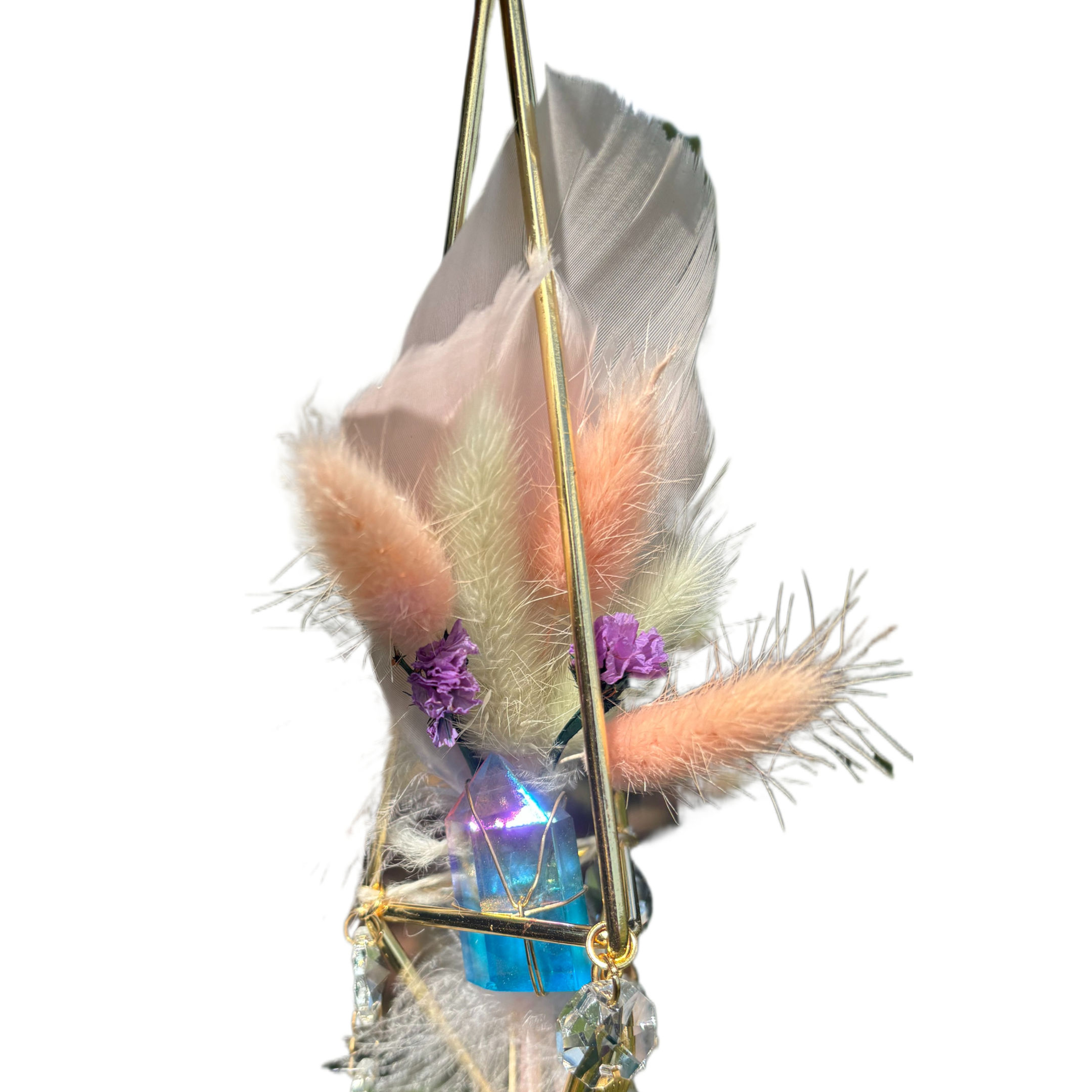 Dried Flower Catcher Pink and Blue Quartz