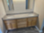 Speckled double-sink bathroom vanity countertop
