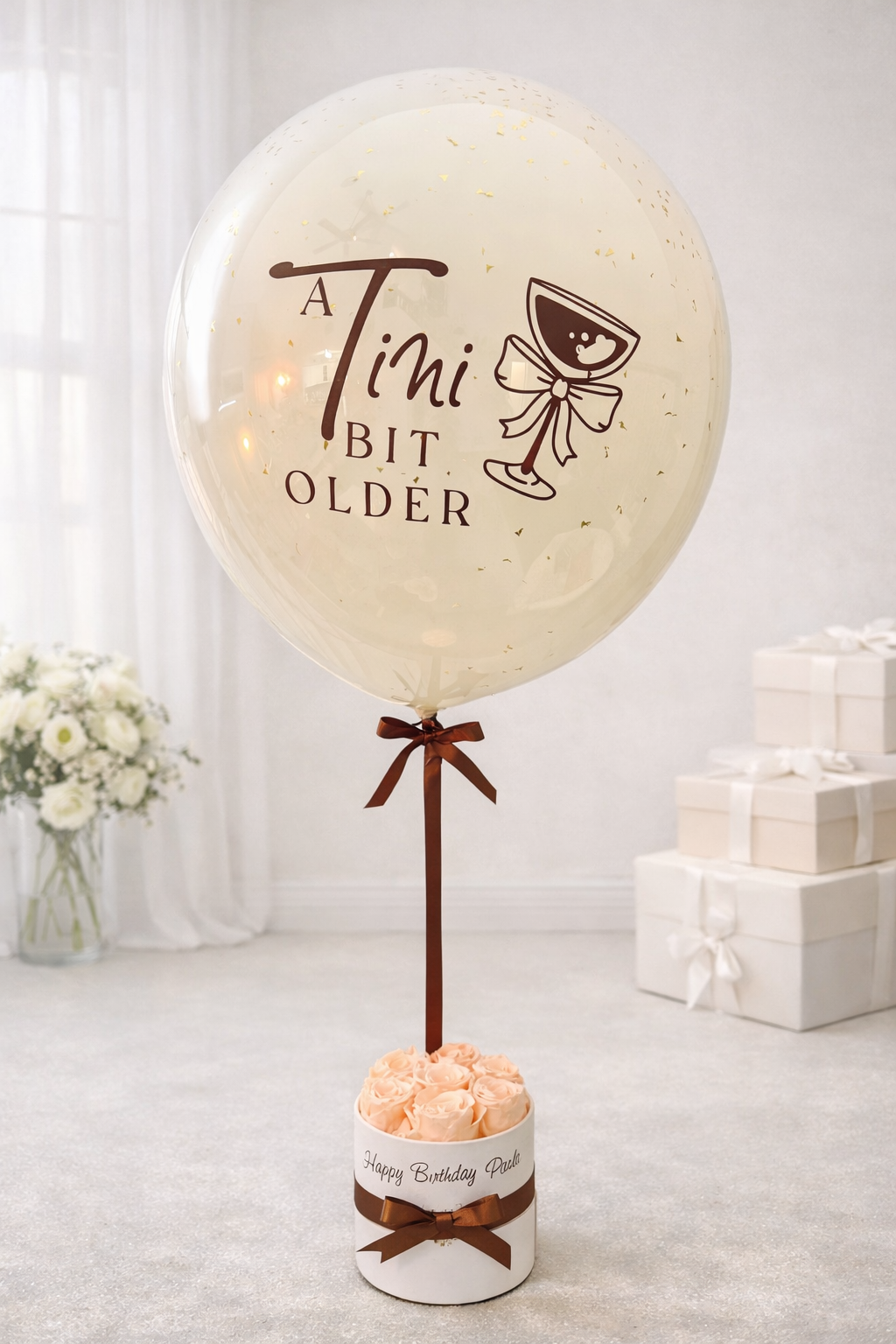 Classic - A Tini Bit Older Balloon Birthday Gift with 7 Preserved Roses