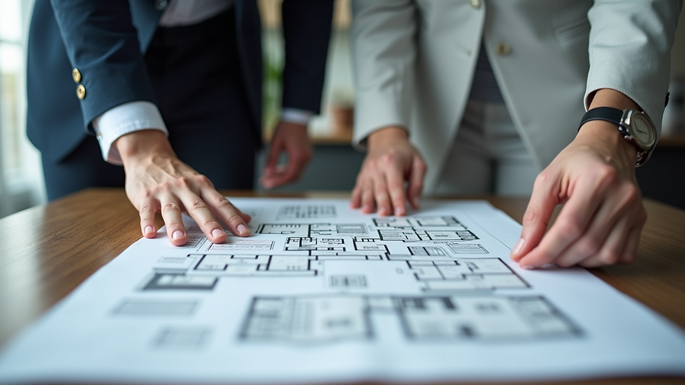Close-up view of a real estate agent explaining a property plan to a client