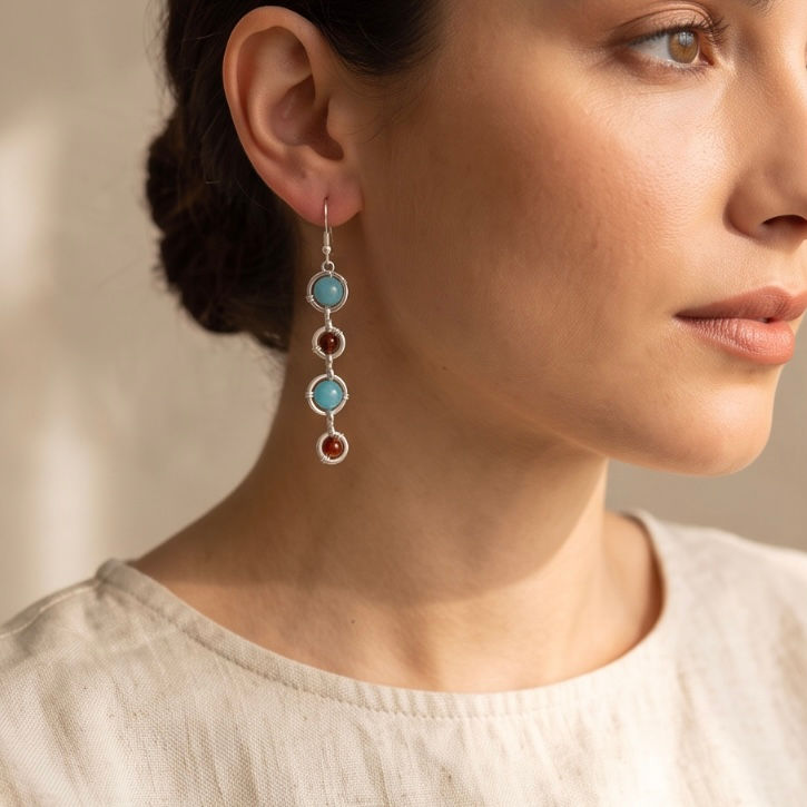 Thumbnail: Aquamarine and Garnet Dangle Earrings