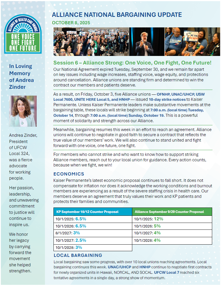 October National Bargaining Update