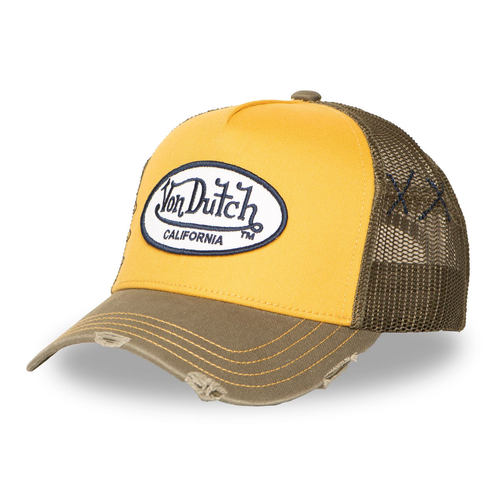 Casquette Von Dutch Trucker Snapback effet Usé USED Jaune
