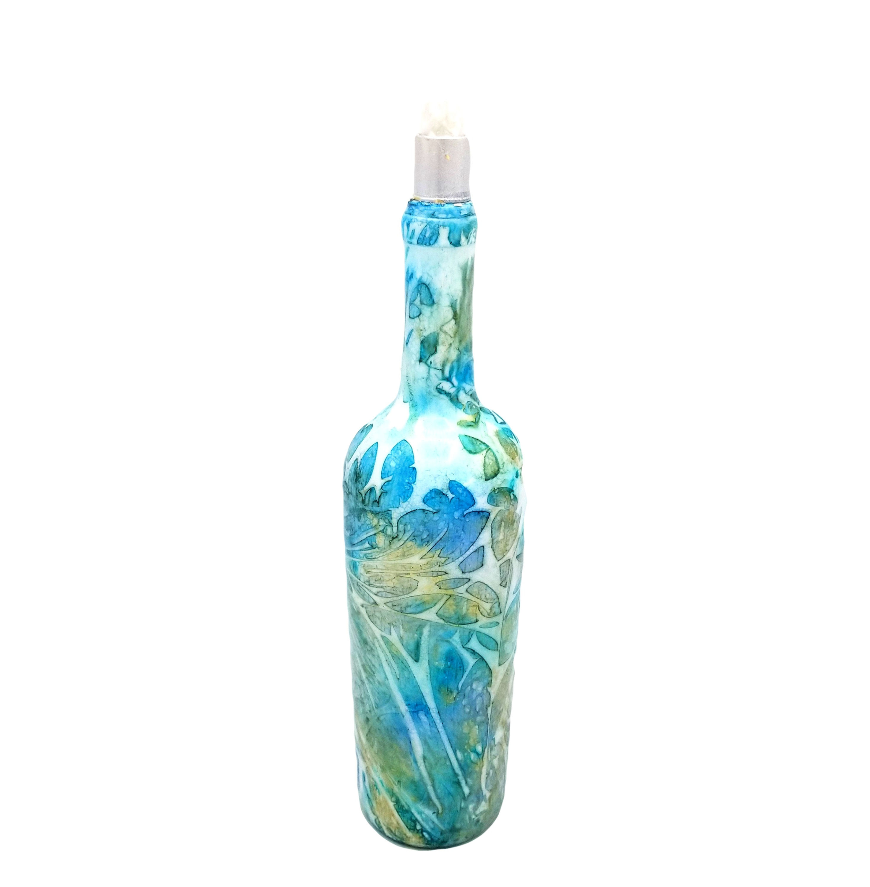 Light Blue and Gold Alcohol Ink Tiki Torch