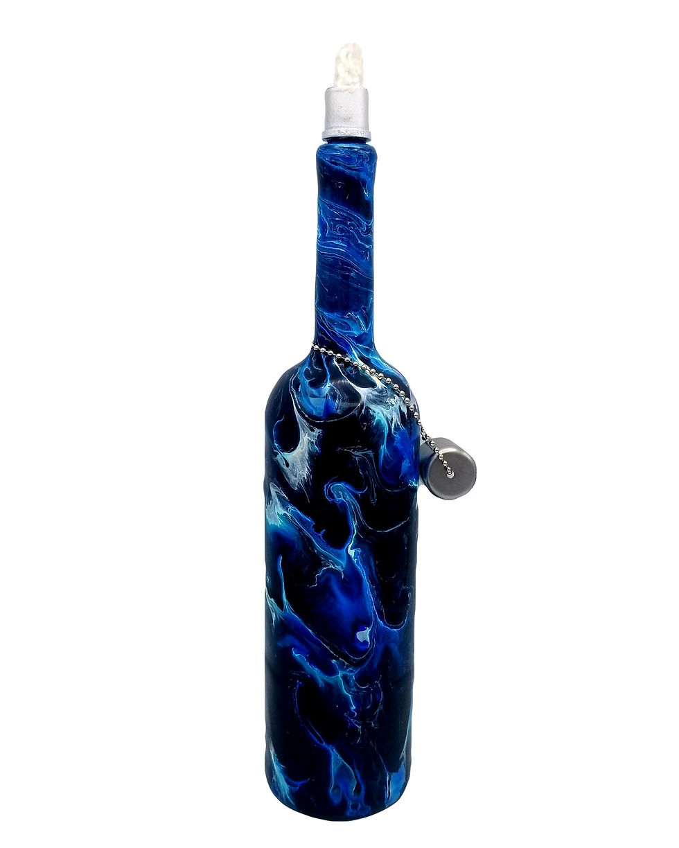 Dark Blue, White and Black Alcohol Ink Tiki Torch