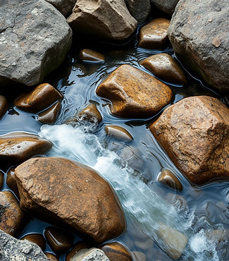 zoom in del agua cristalina fluyendo entre piedras en un rio.jpg