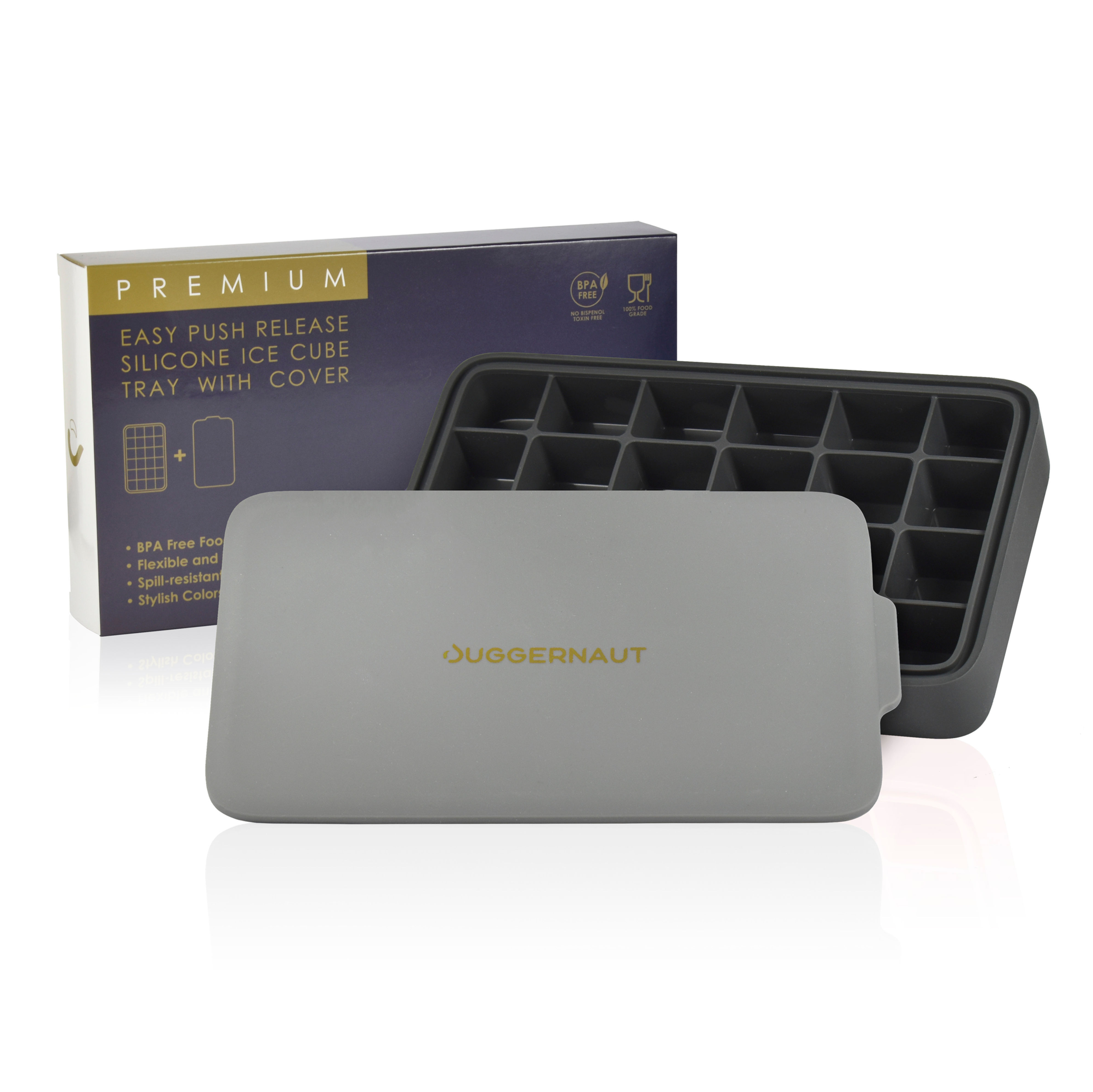 Ultimate Gray - JUGGERNAUT Silicone Ice Tray with Spill-resistant Lid