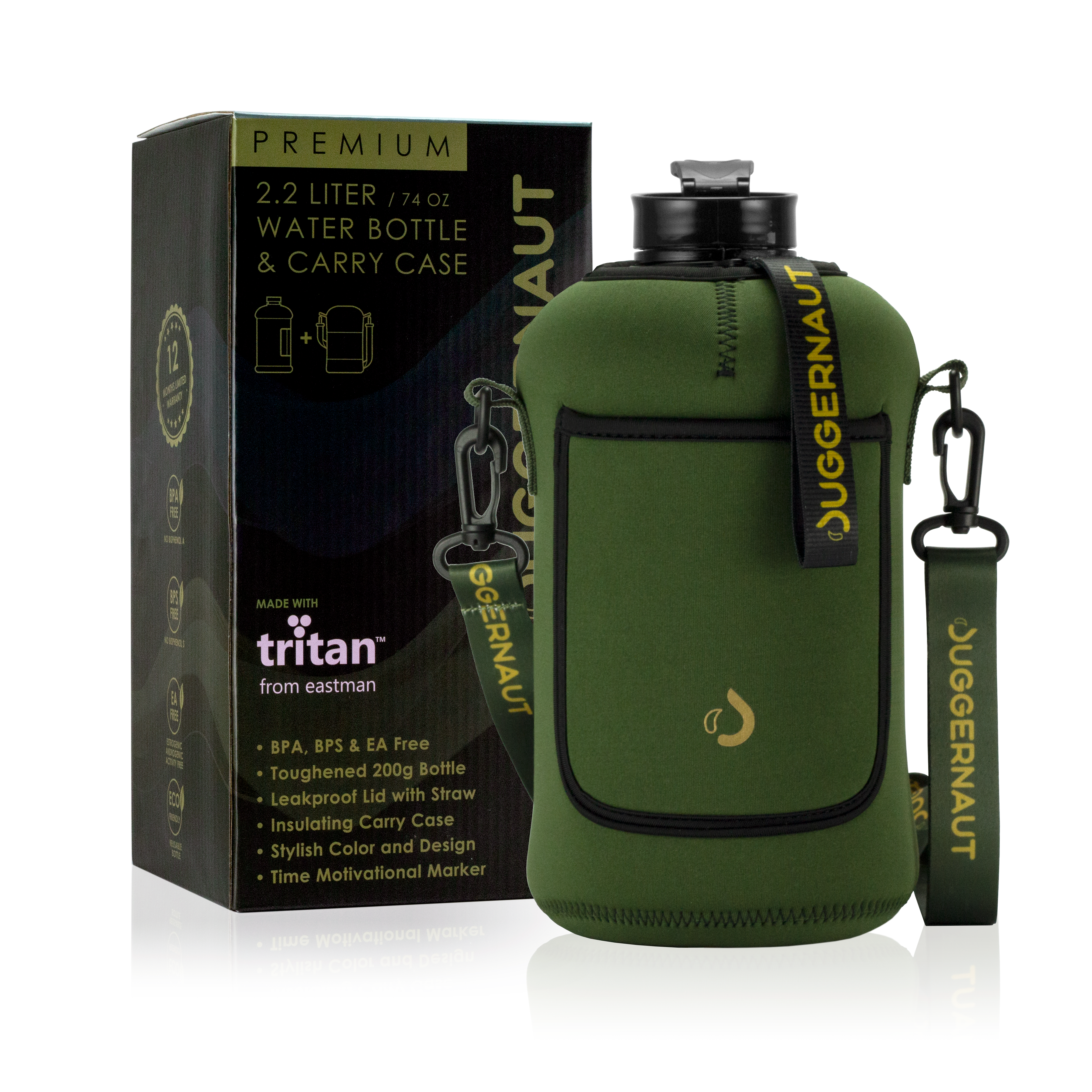 Ranger Green - JUGGERNAUT 2.2L Half Gallon Water Bottle with Carry Case