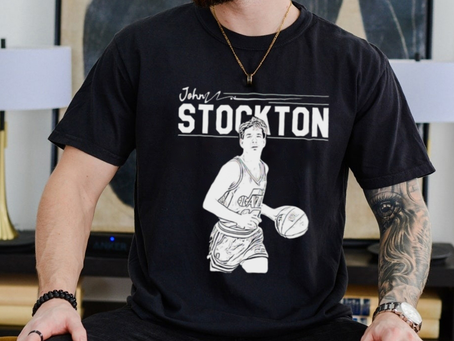 John Stockton Utah Jazz basketball player action pose outline shirt