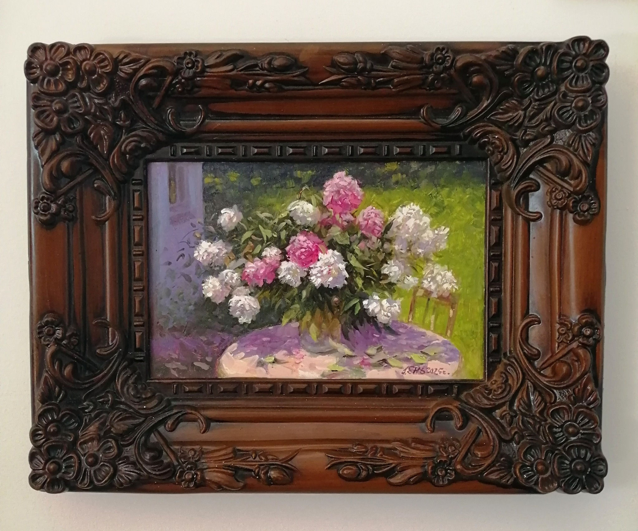 "Peonies-Noon", organalite, oil, 19x28cm. 2025.