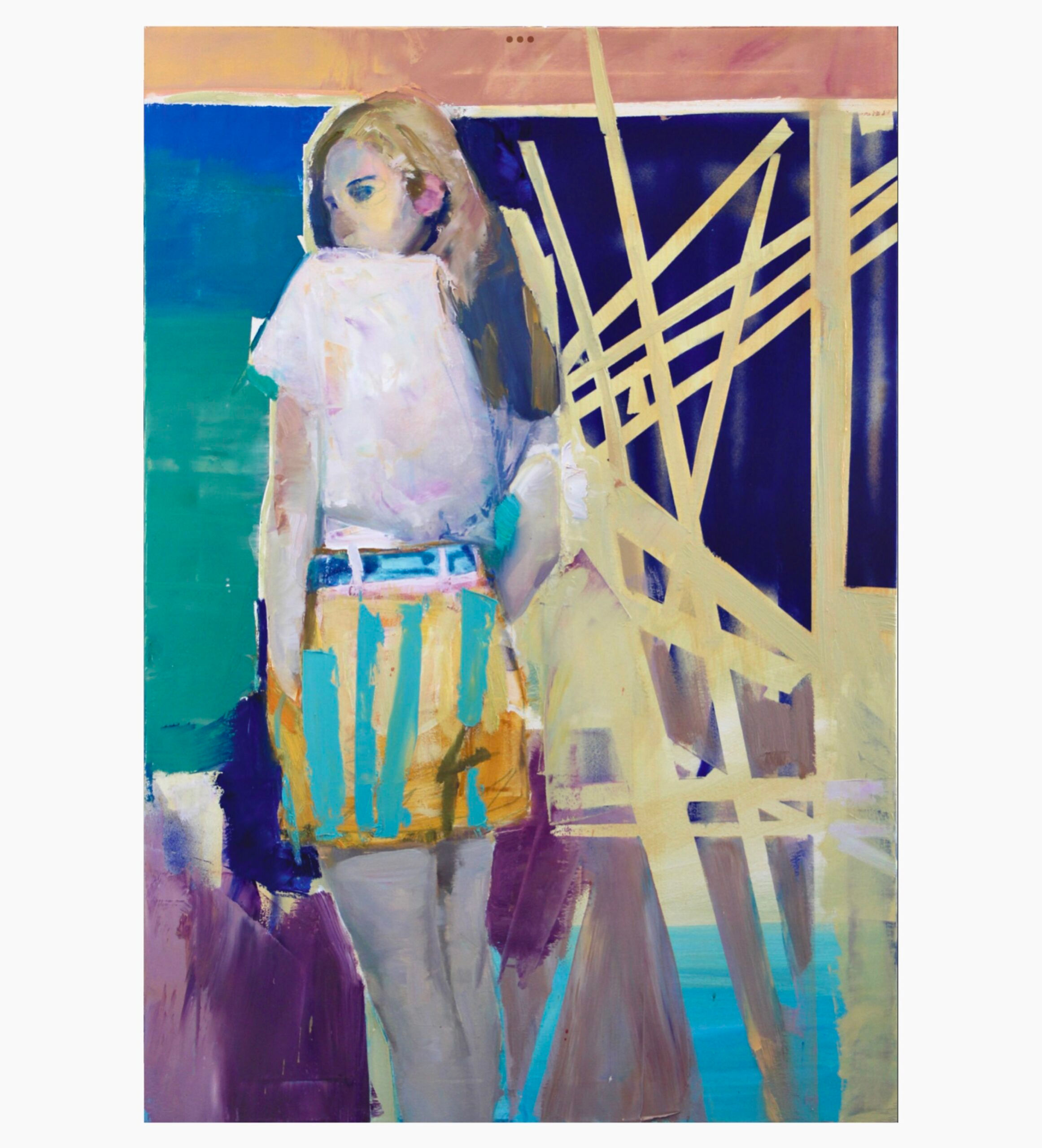 “Stranger in Striped Shorts”, 2024, canvas, acrylic, spray, oil, 80х55 cm.