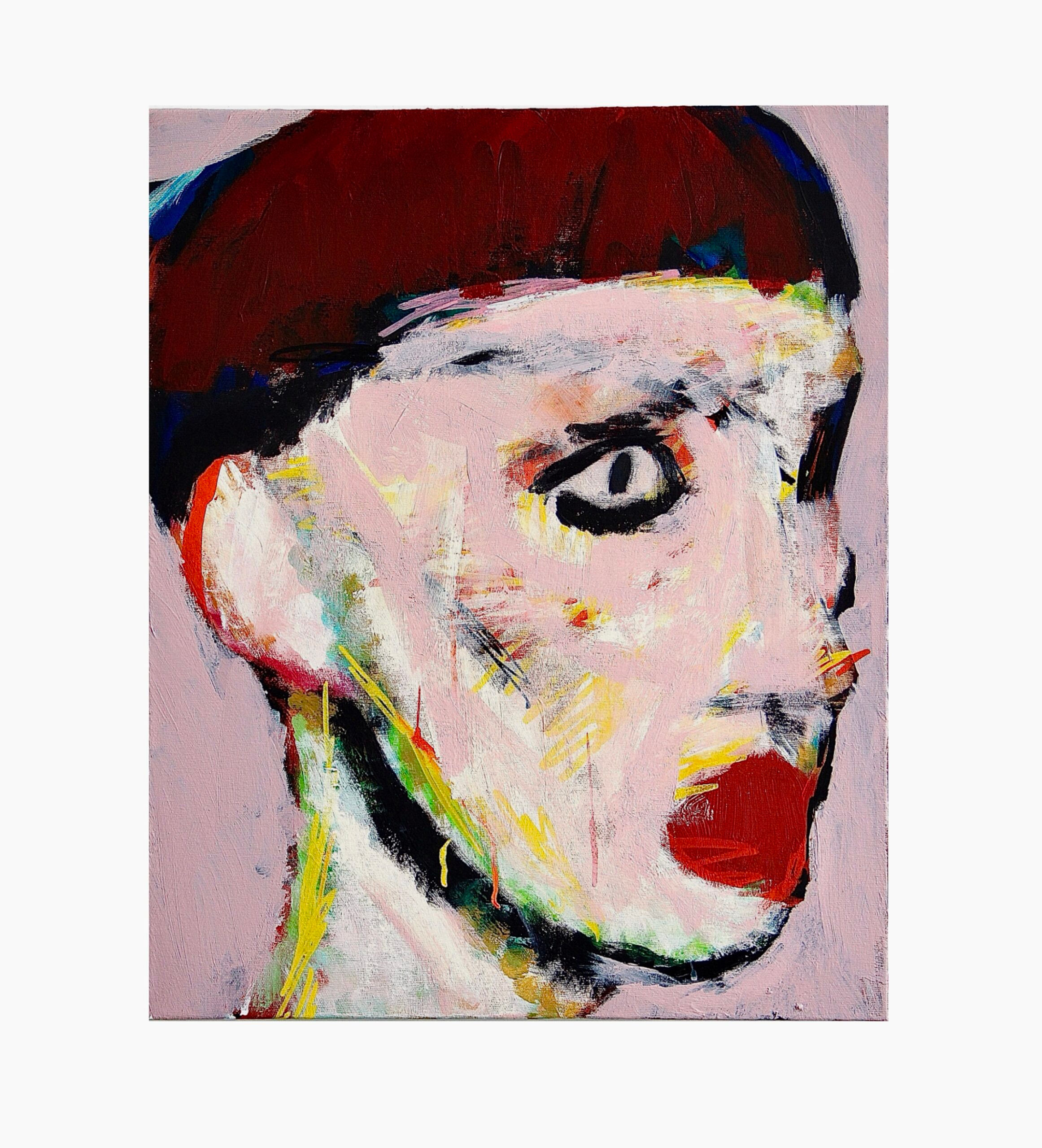 “Portrait with plump lips 1/2,” 2025, canvas, acrylic, 55×45 cm.