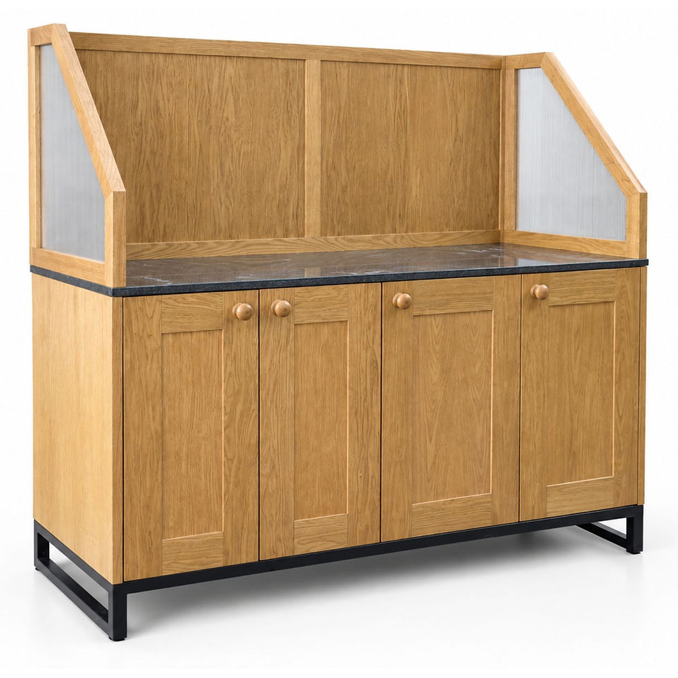 Custom made light wood cabinet suitable to house coffee and tea stations, specially manufactured in the UK by Target Furniture Ltd.