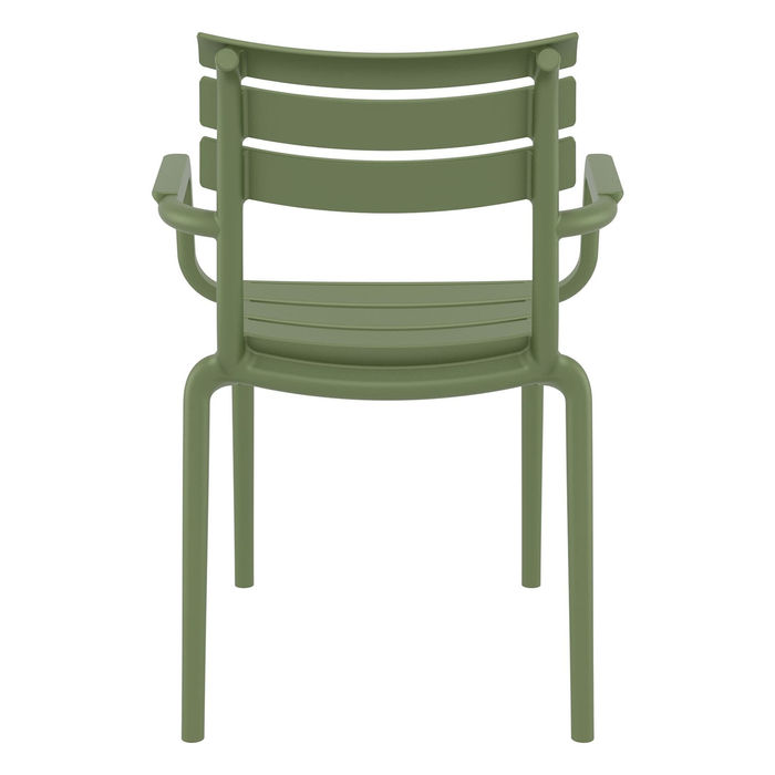 Back view of Olive coloured Kerry Armchair in UV protected and heat-resistant recyclable polypropylene.