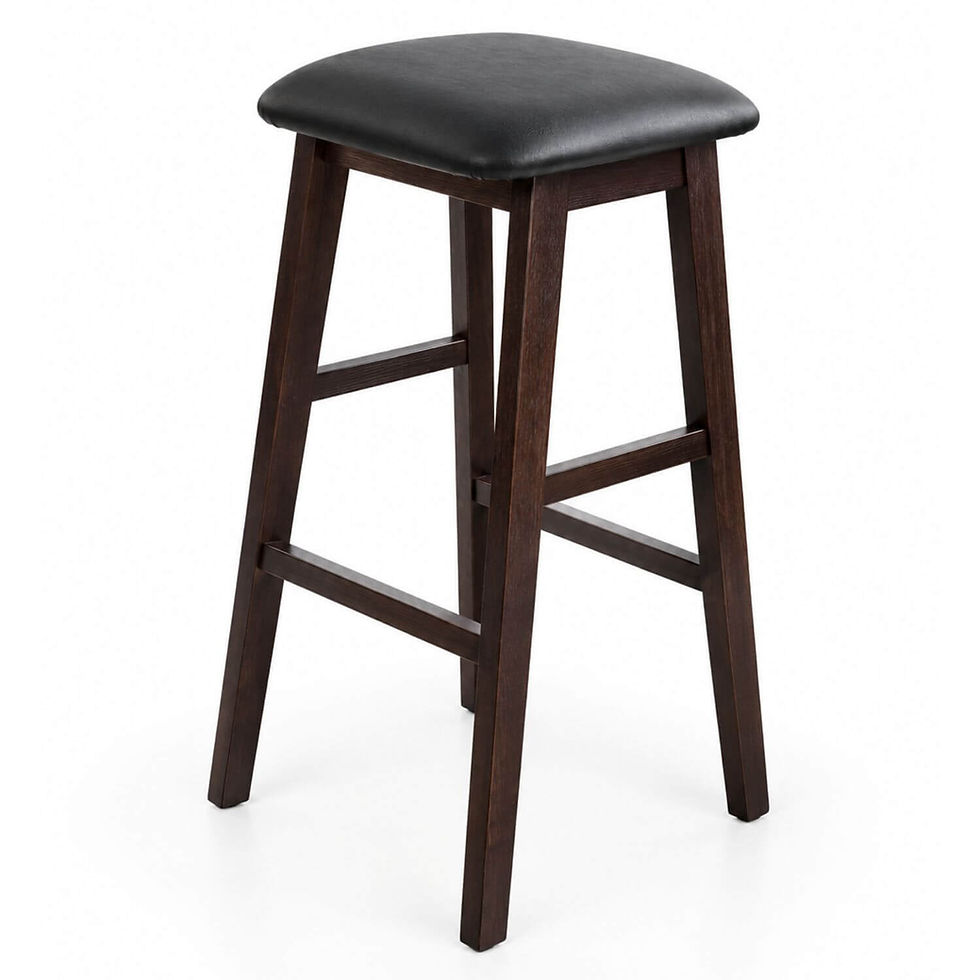 Dark stained high stool with black leather seatpad, bespokely made by Target Furniture Ltd for contract use.