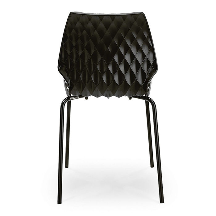 Nano Sidechair with a black painted steel frame and black coloured polypropylene shell from the back.