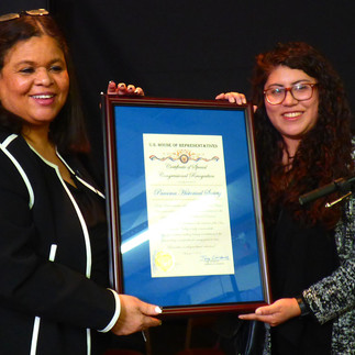 Crystal Jackson accepts congressional plaque for Pacoima Historical Society