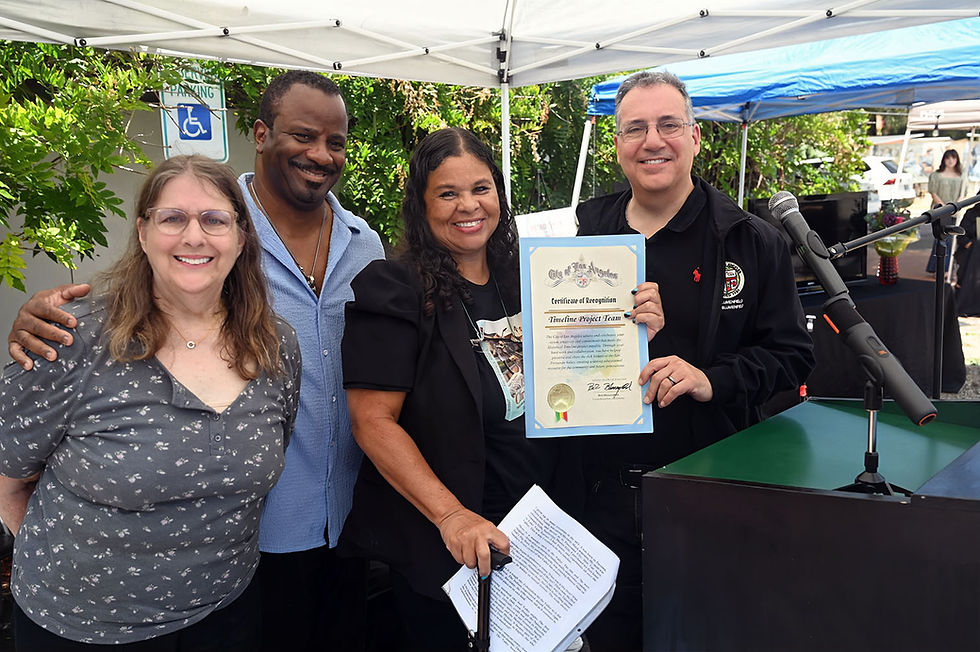 L.A. Councilman Bob Blumenfield presents a Certificate of Recognition from the City of Los Angeles to the Timelie Project Team