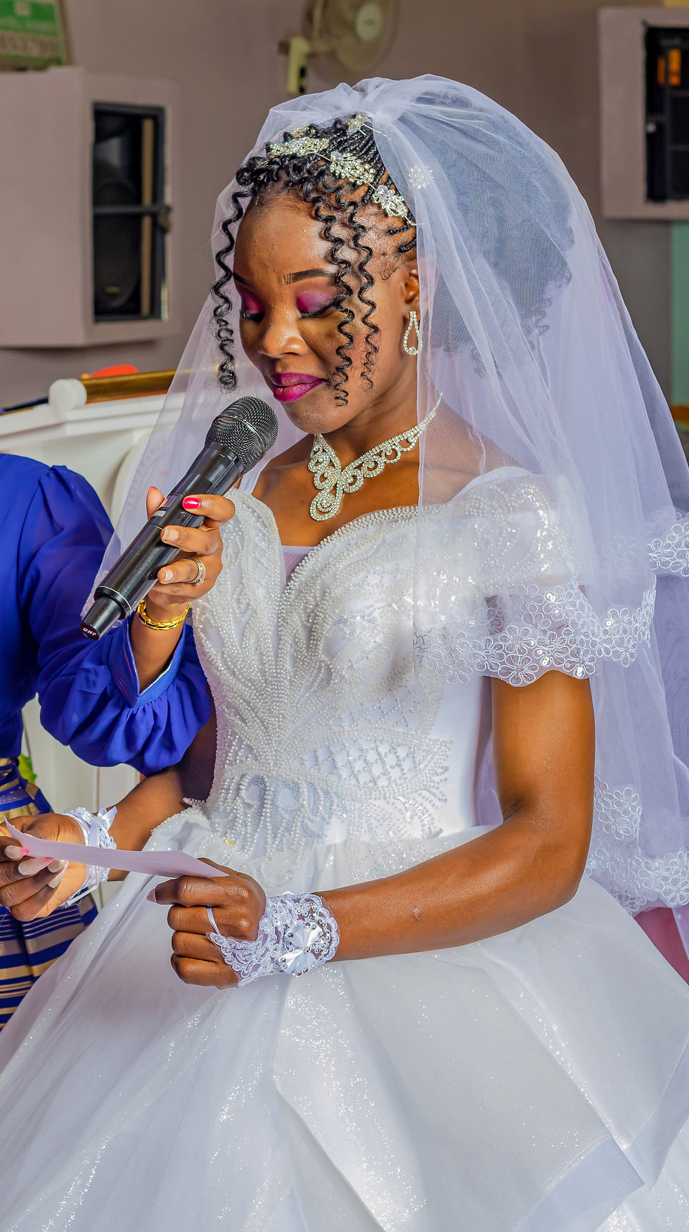 Bride speaking into a TruthVision Media microphone