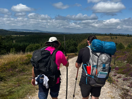Friends waling a path