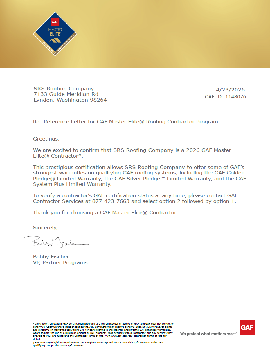 SRS Roofing Earns Prestigious GAF Master Elite® Certification, Elevating Roofing Standards in Whatcom County